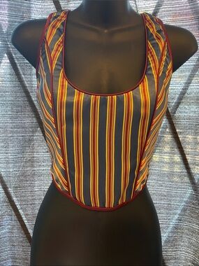 Striped Navy, Mustard & Burgundy Crop Tank Top